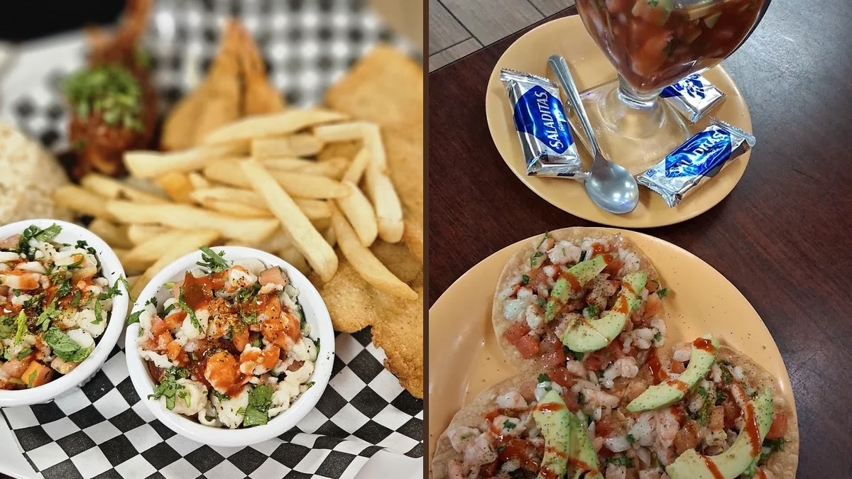 Plates of ceviche with bright citrus accents.
